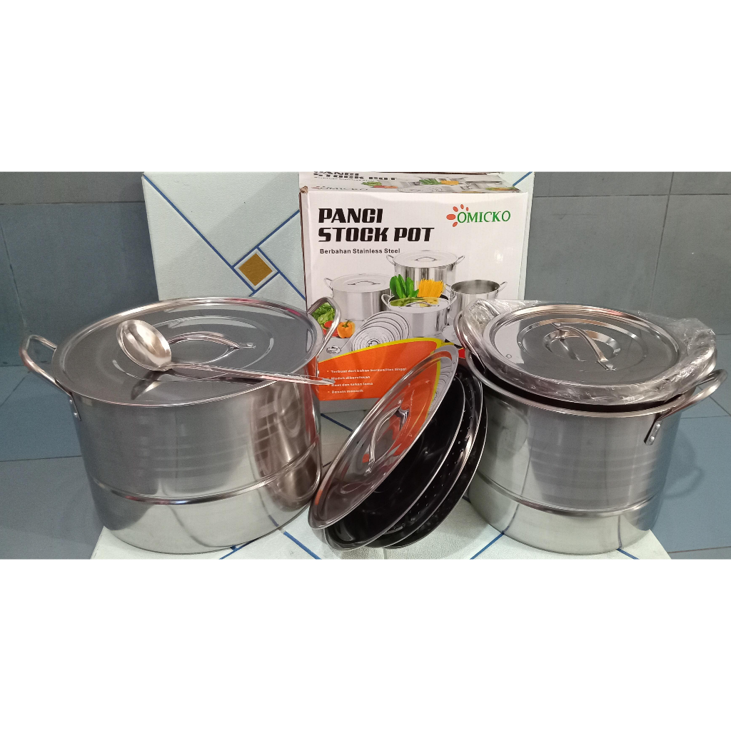OMICKO Stockpot Panci Set Stainless 4 in 1 + Centong Sayur /panci stainless set