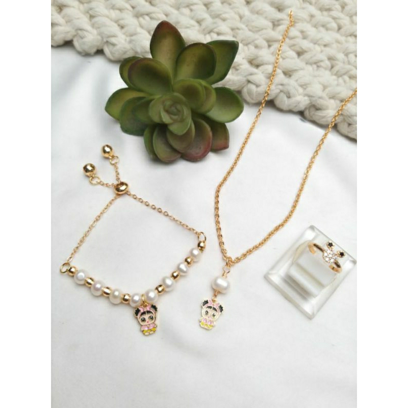 SET KALUNG GELANG DAN CINCIN ANAK MUTIARA LOMBOK AIR TAWAR