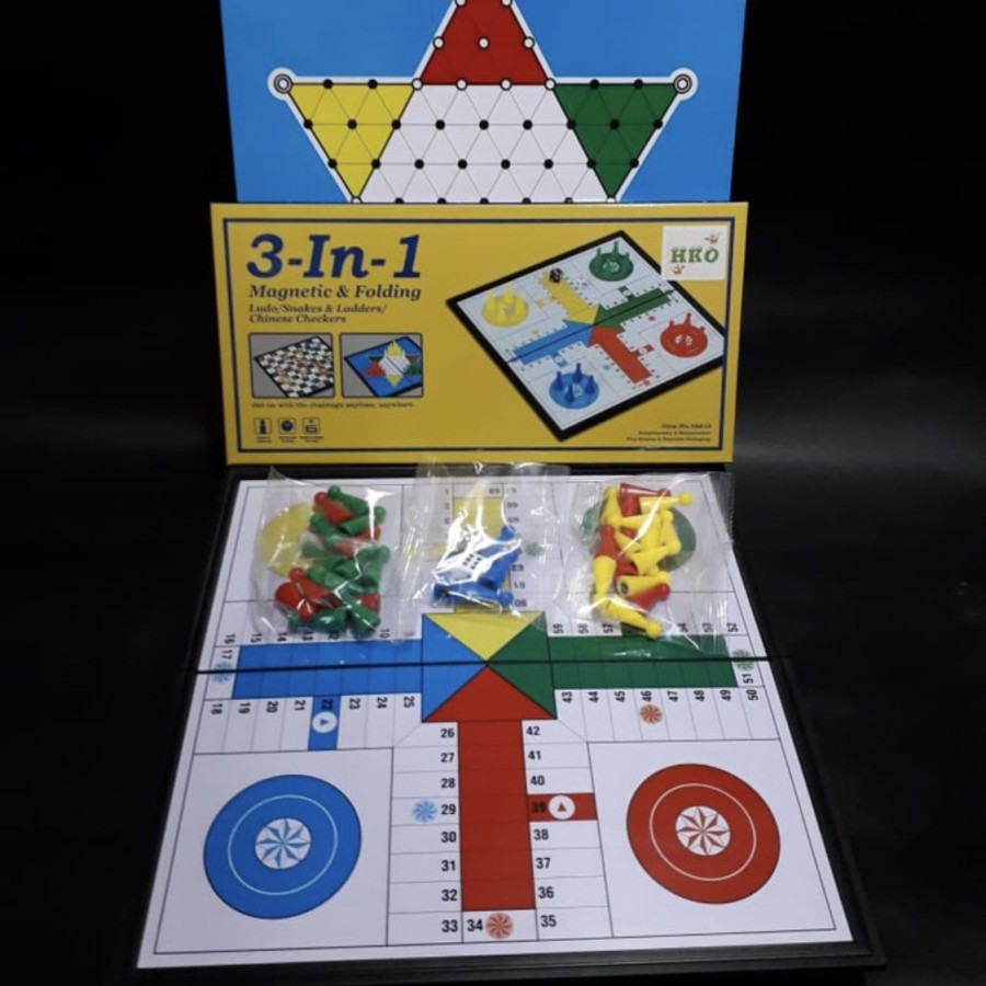 Mainan Board Game 3in1 Magnetic Ular tangga -Ludo-Halma 3In1