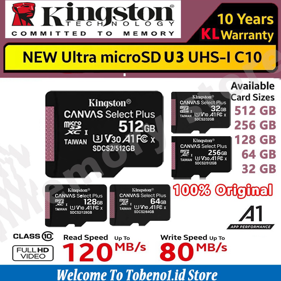 Kekinian.. Kingston Micro SD Card Memory Card Class 10 120MB/s 64G/256GB/128GB TF Card For CCTV Dashcam 7CD