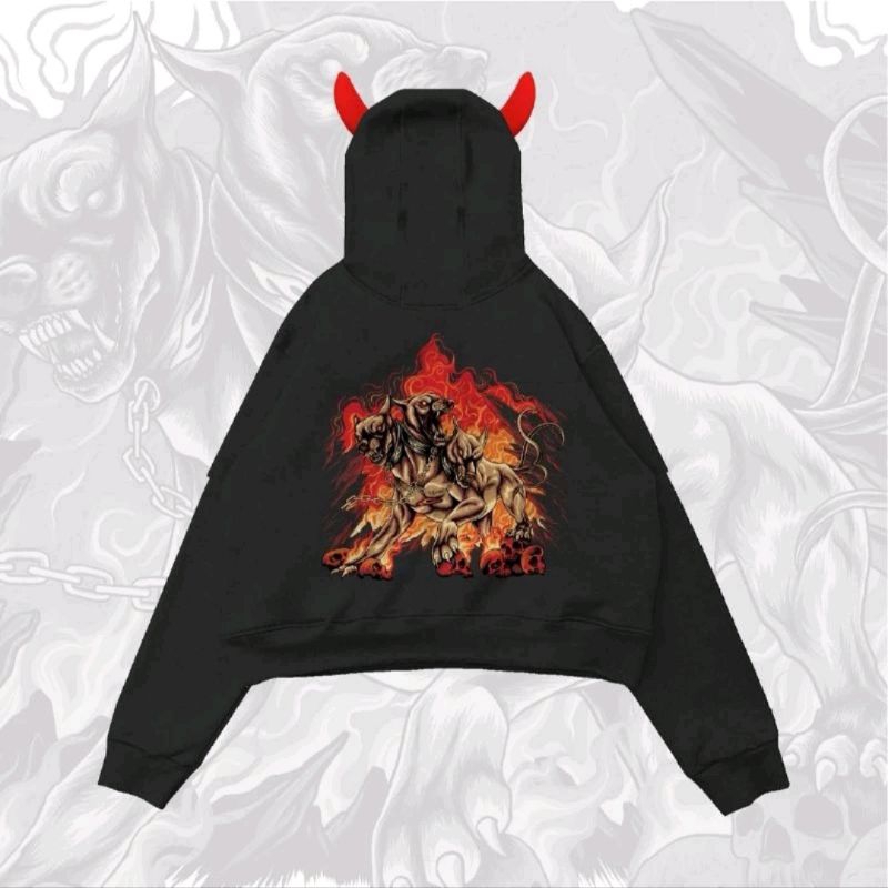 Crop Hoodie Devil Oversize Unfinished Elfamous Cerberus