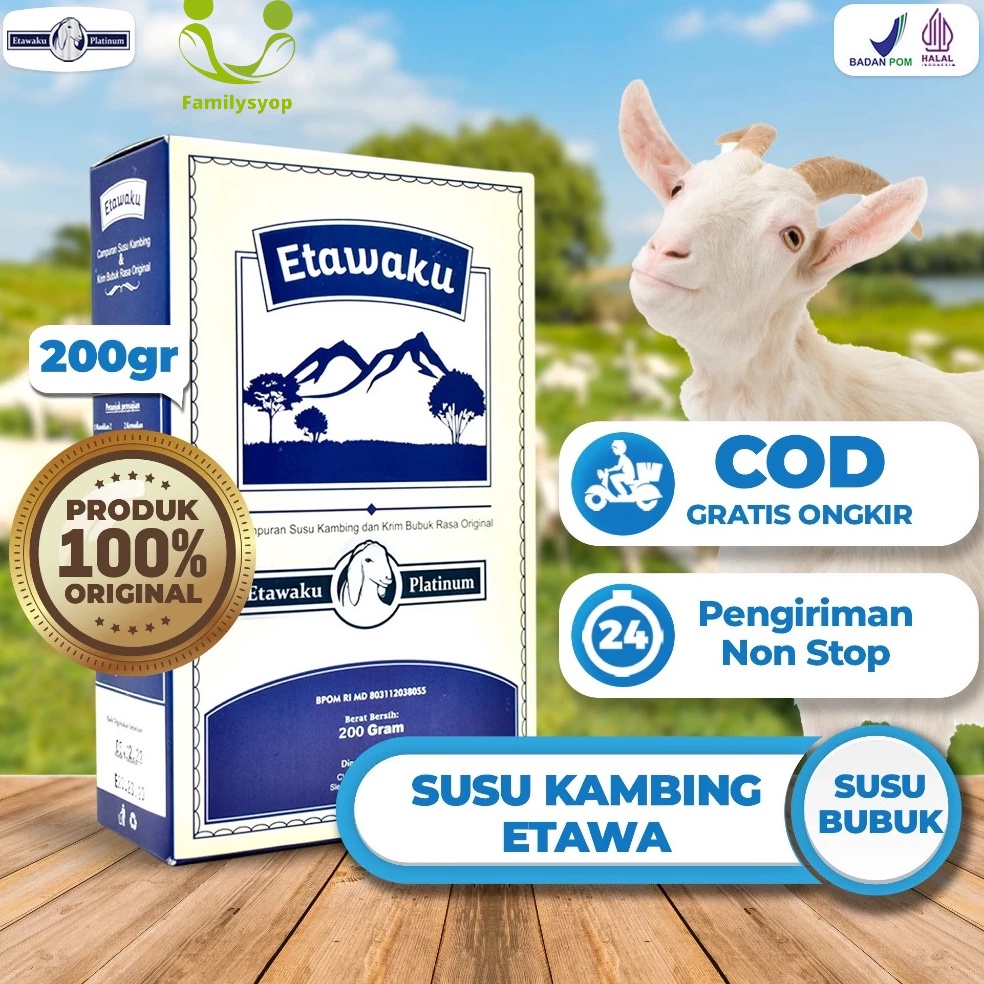 

[MKE58] Etawaku Platinum || Susu Kambing Segar Etawa Provit Bubuk Krimer Nabati Atasi Masalah Pernafasan Asma Bronkitis Sesek Napas Sesak Nafas Tingkatkan Imunitas Daya Tahan Tubuh Isi 200gr ➚Produk