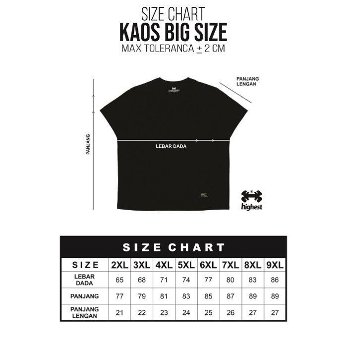 HIGHEST Kaos Lengan Pendek Pria Wanita Ukuran Big Size Jumbo Bahan Katun 30s Warna Hitam Sablon Plascharge 2XL 3XL 4XL 5XL 6XL 7XL 8X Highestworld HG319