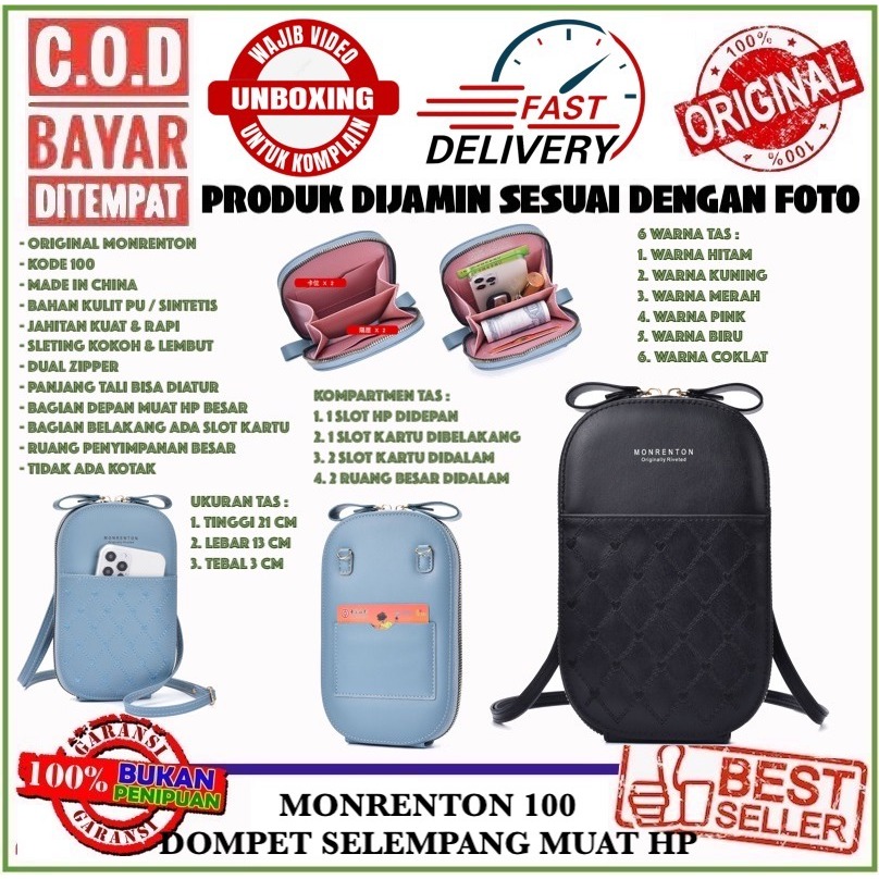 MONRENTON 100 DOMPET SELEMPANG WANITA KONDANGAN PESTA NIKAHAN TRAVELLING MUAT HP BESAR TAS BAHU SELE
