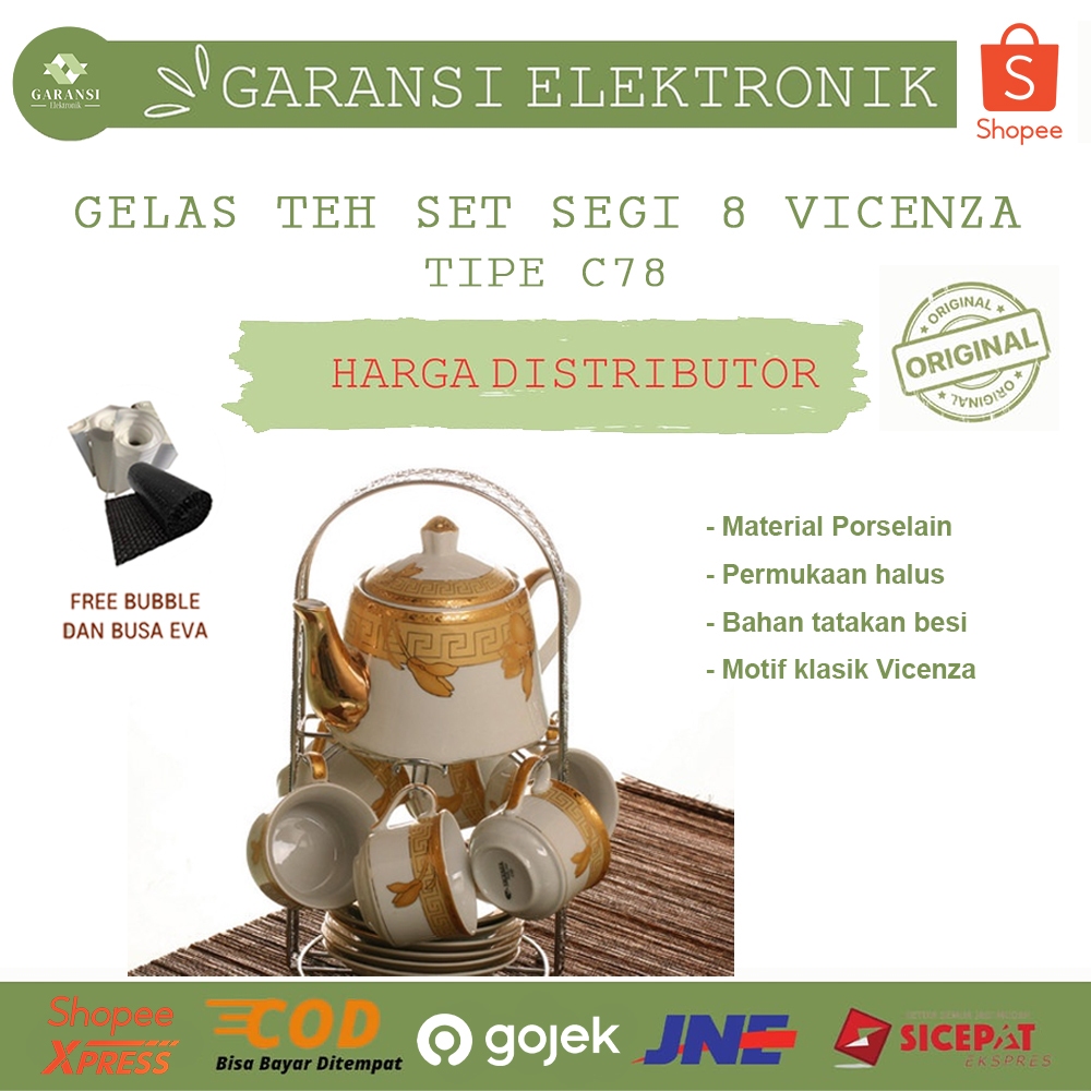 TEA SET SEGI 8 VICENZA C78 TEA POT VICENZA C78 (TEA SET & 15 PCS CA78 VICENZA)  TEKO DAN CANGKIR HIA
