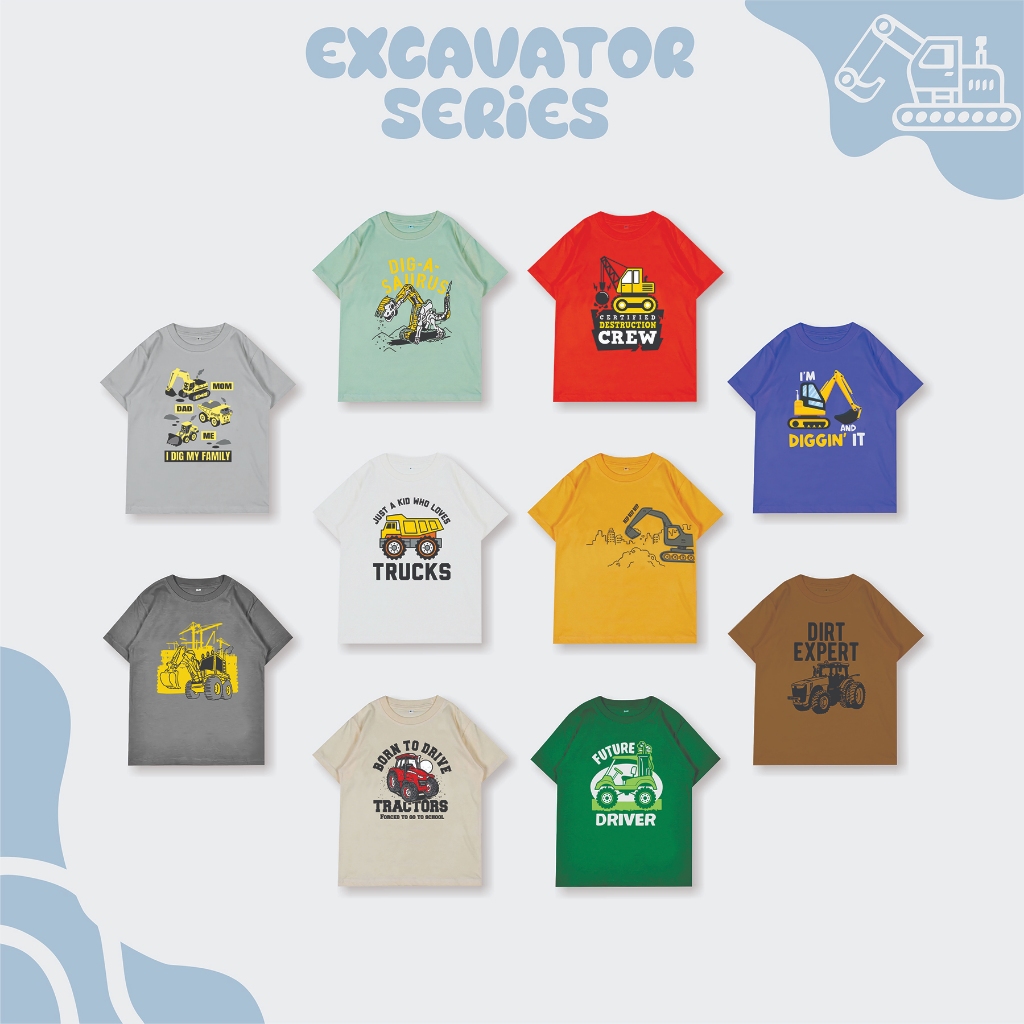 kaos anak laki laki & perempuan distro gambar mobil mobilan kontruksi alat berat excavator proyek Or