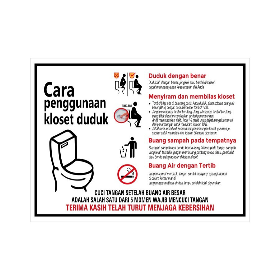 

SIGN STICKER K3 RAMBU CARA PENGGUNAAN TOILET 15X20CM - 15 x 20 CM
