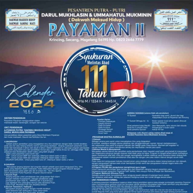 

KALENDER PONDOK 2024 PAYAMAN | KRINCING | PAYAMAN 2 | DARUL MUKHLASIN