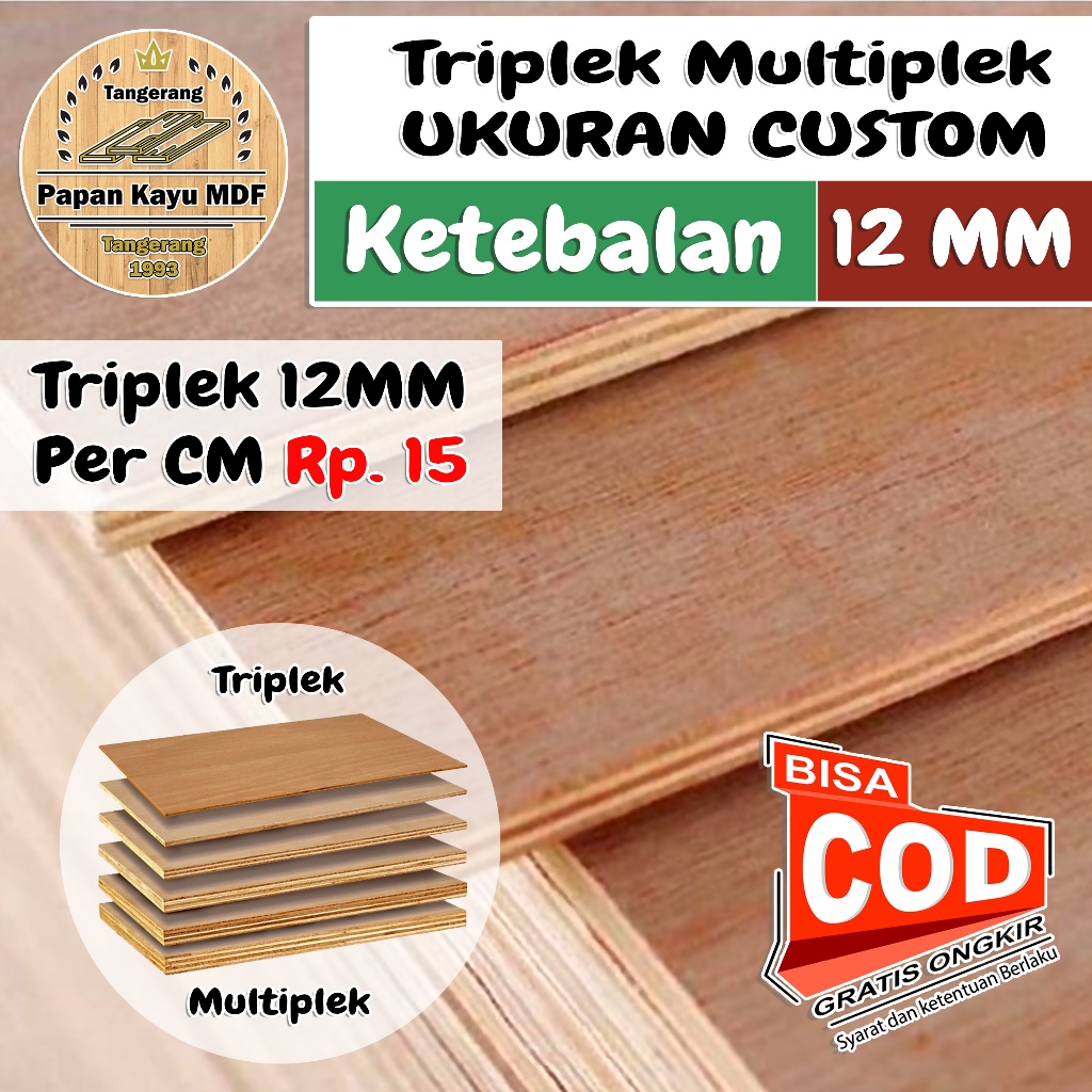 Custom Triplek Multiplek 12MM Ukuran Custom Harga Per Cm Multiplek / Triplek Plywood