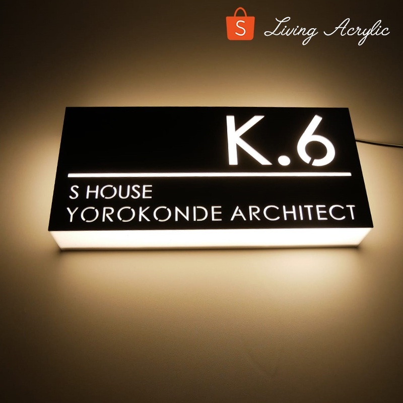 Nomor Rumah LED Neon Box Akrilik Papan Nama Akrilik LED Neonbox Papan Nama Akrilik 30X20
