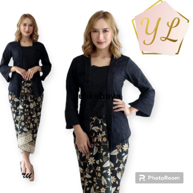 Setelan Kebaya kutubaru Brokat lengan pendek Mix Rok lilit Batik