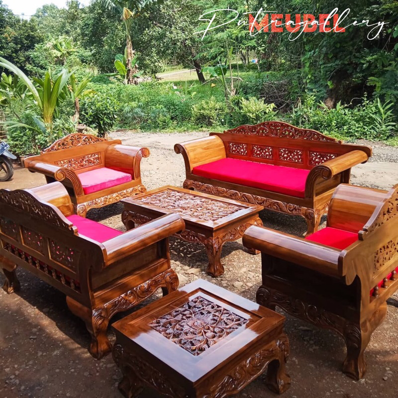 Kursi Tamu Madura Kaki Gajah Kuku Macan + Busa Matras Full Kayu Jati Jepara