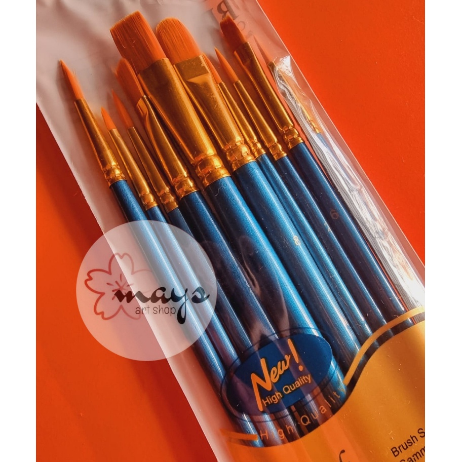 

[10 Pcs] Kuas Lukis Set Isi 10 pcs Mix - Nylon Brush 10 pc - Artist Painting Brush Flat Round Filbert Lancip Liner Detailing- Cat Air Akrilik Acrylic Oil Minyak Murah 100