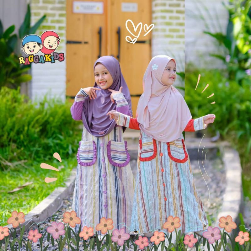 Gamis Anak Perempuan Terbaru 2023 Garis-garis Model Salur Raggakids RG 49 New Non Hijab