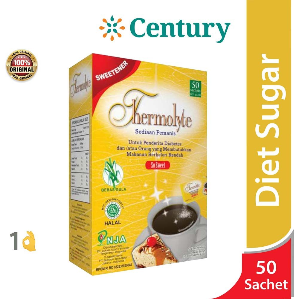 

Thermolyte Diet Sugar 1Box Isi 50 @1 gram / Diabetes / Diet / Gula Rendah Kalori / Obesitas / Promo