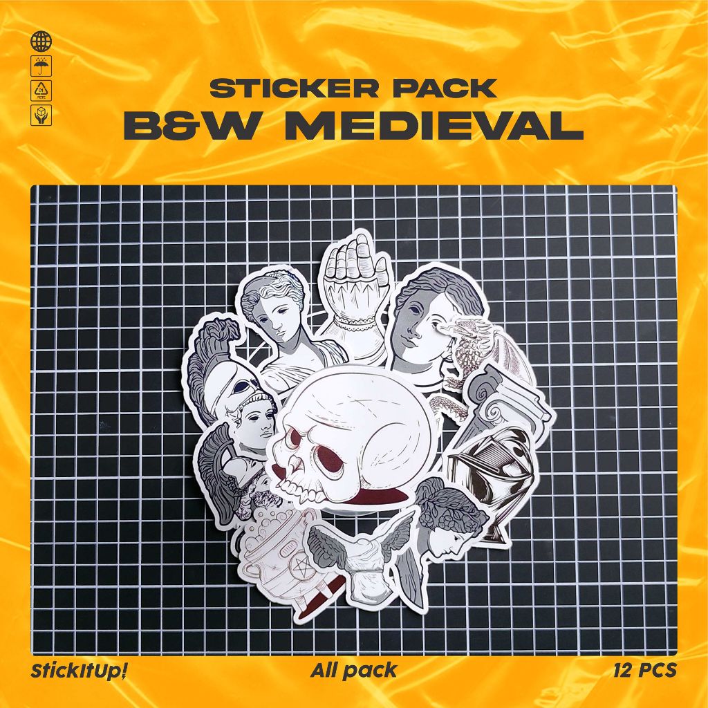 

COD✨ StickItUp Stiker Pack Retro Medieval Hitam dan Putih Stiker Vintage Keren Untuk Koper Laptop Skateboard