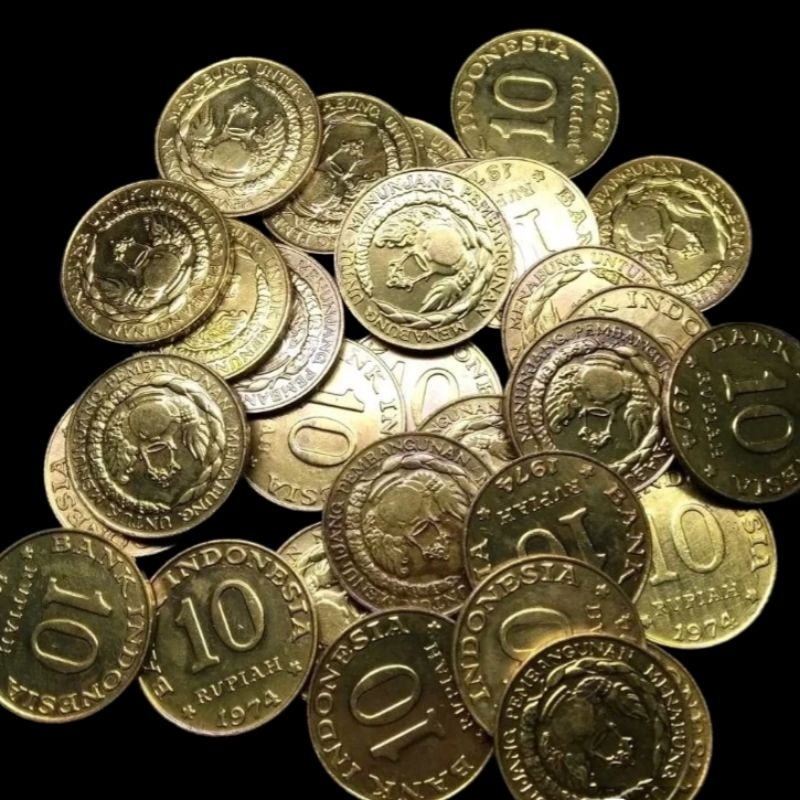 Koin kuno 10 Rupiah Tabanas Kuning Tahun 1974 Original Kinclong