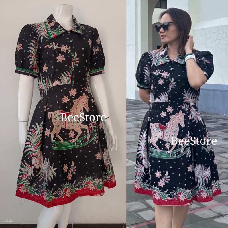 Dress Batik Natal Terbaru Wanita Jumbo Warna Merah Hijau Bahan Katun Halus Solo
