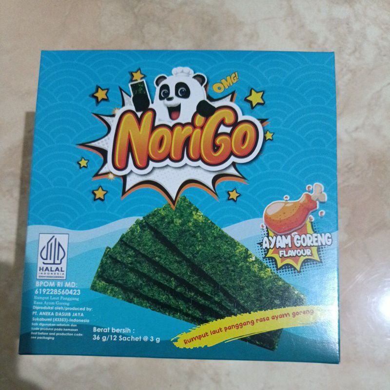 

Norigo rumput laut panggang rasa ayam goreng 1 box isi 12 sachet@3gr boleh mix