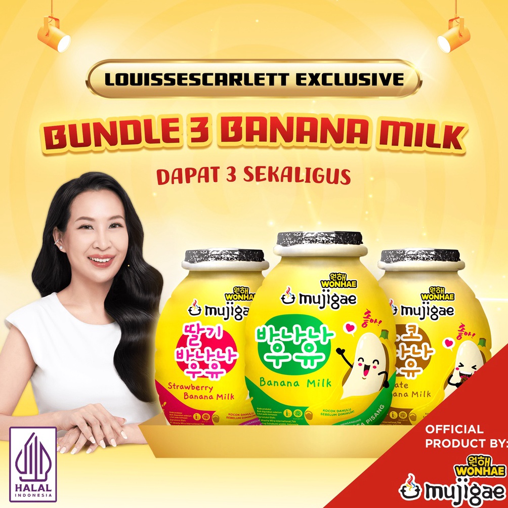 

[Louisse Scarlett Exclusive] Bundle 3 - Mujigae Banana Milk Mix Original. Chocolate, Strawberry ➭Bayar Di Tempat