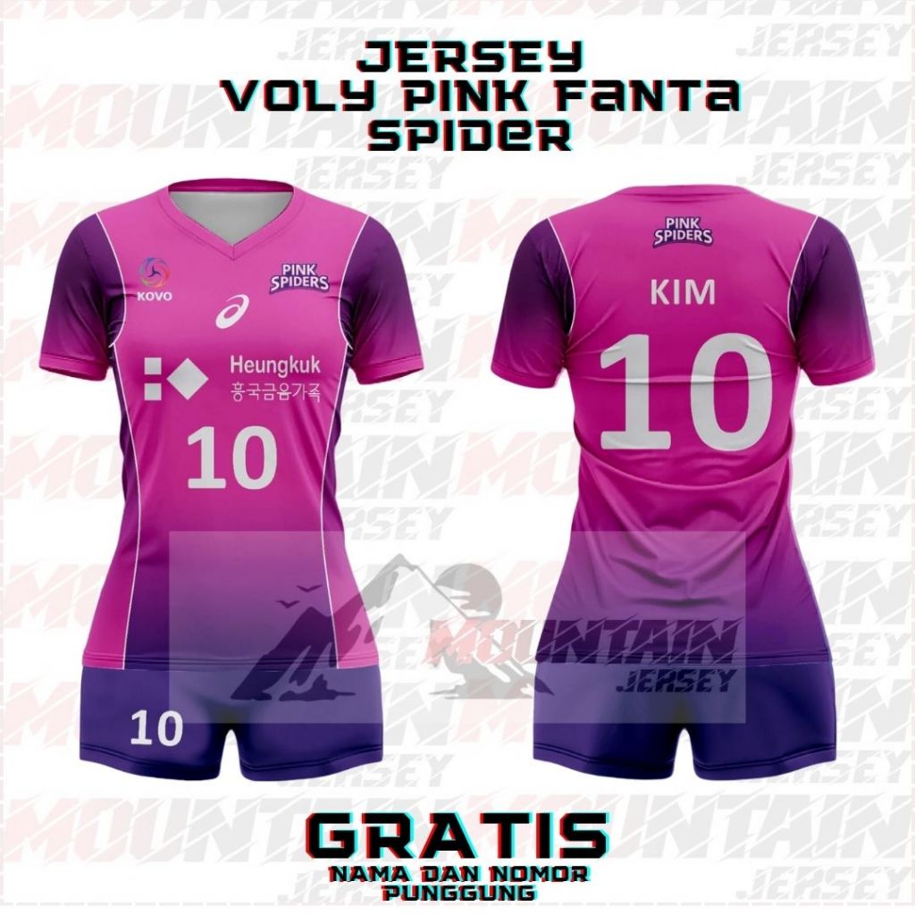 JERSEY VOLY PINK SPIDER FULL PRINTING GRATIS NAMA DAN NO PUNGGUNG