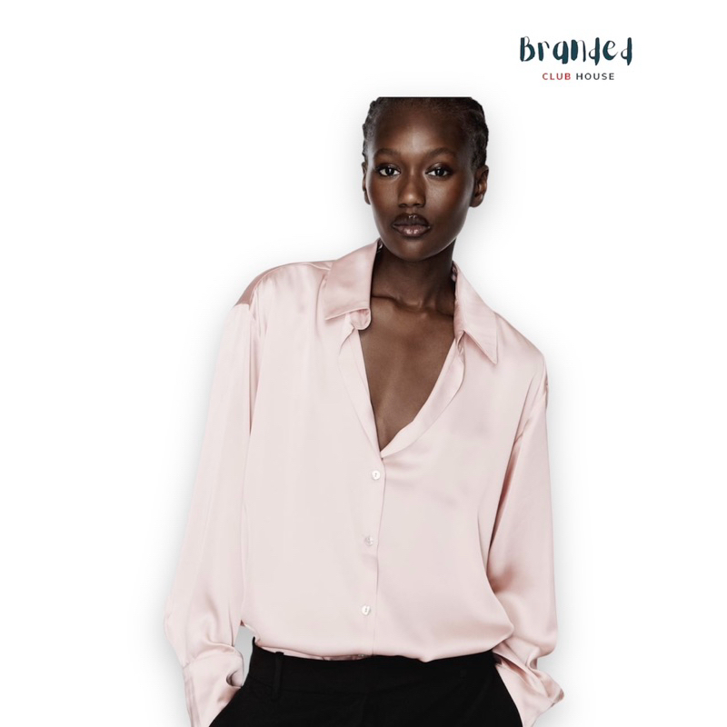 Kemeja ZARA Silk Satin Pink Shirt