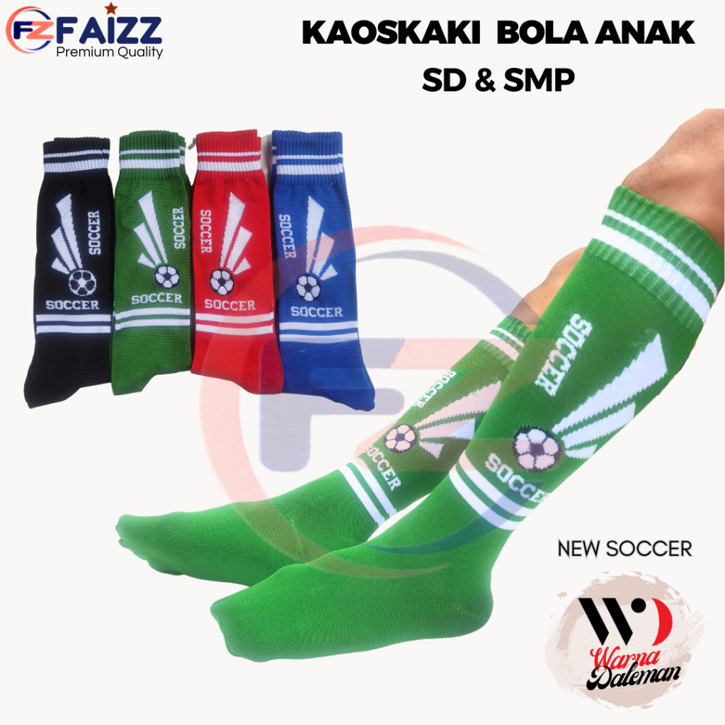 Kaos Kaki Bola Futsal Anak SD SMP Warna Hijau Panjang Sebetis Motif Soccer / Kaos Kaki Olahraga Anak