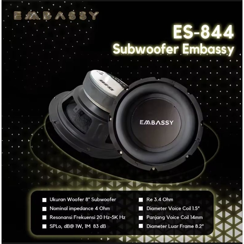 Subwoofer 8inch EMBASSY ES844 magnet besar