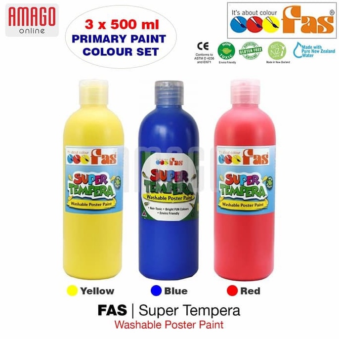 

Murah.. Paket 3 Warna FAS Super Tempera - Yellow - Blue - Red Set - 3 x 500 ml GVK