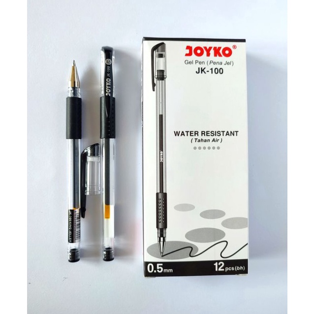 

Terlaku.! Pulpen Gel Pena Gel Pen Joyko JK-100 Warna Hitam & Biru Water Resistant Tahan air 1 Pack 12 Pcs 0.5 mm PGI