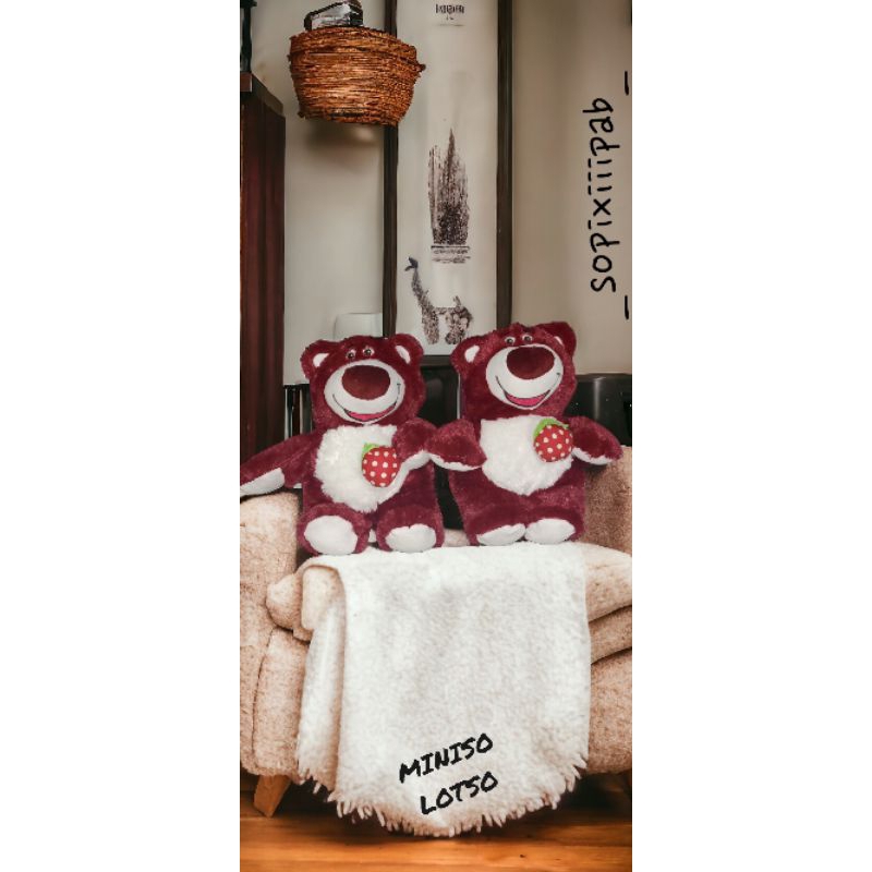 MINISO Boneka Lotso Bear Strawbery Plush Boneka Lucu Mainan Boneka