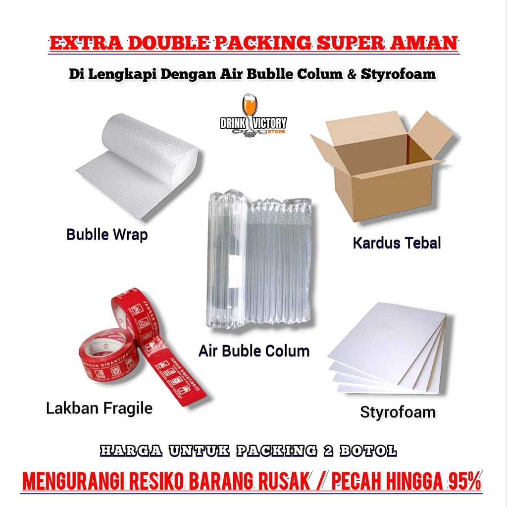 

[ Extra Packaging ] Extra Double Packing Super Aman ( Di Lengkapi Dengan Air Bublle Column & Styrofoam ) Untuk 2 Botol