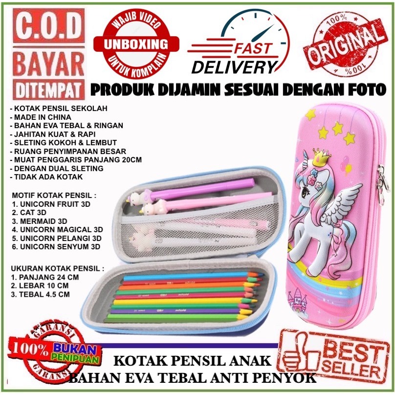 

KOTAK PENSIL SEKOLAH ANAK PEREMPUAN PINK BAHAN EVA RINGAN MOTIF UNICORN