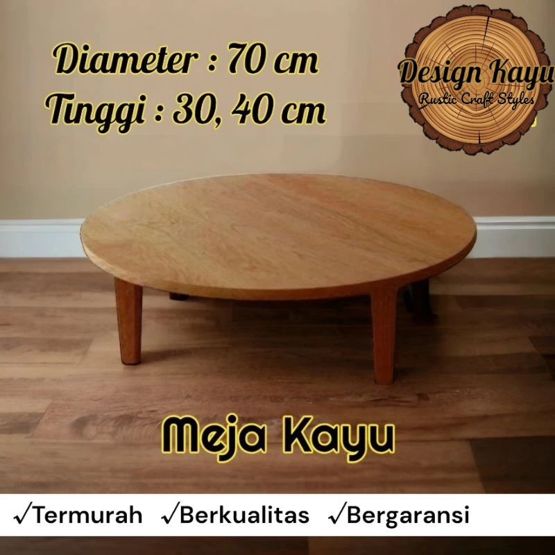 Meja kayu bulat minimalis meja tamu meja bundar meja lesehan meja kopi diameter 70 cm