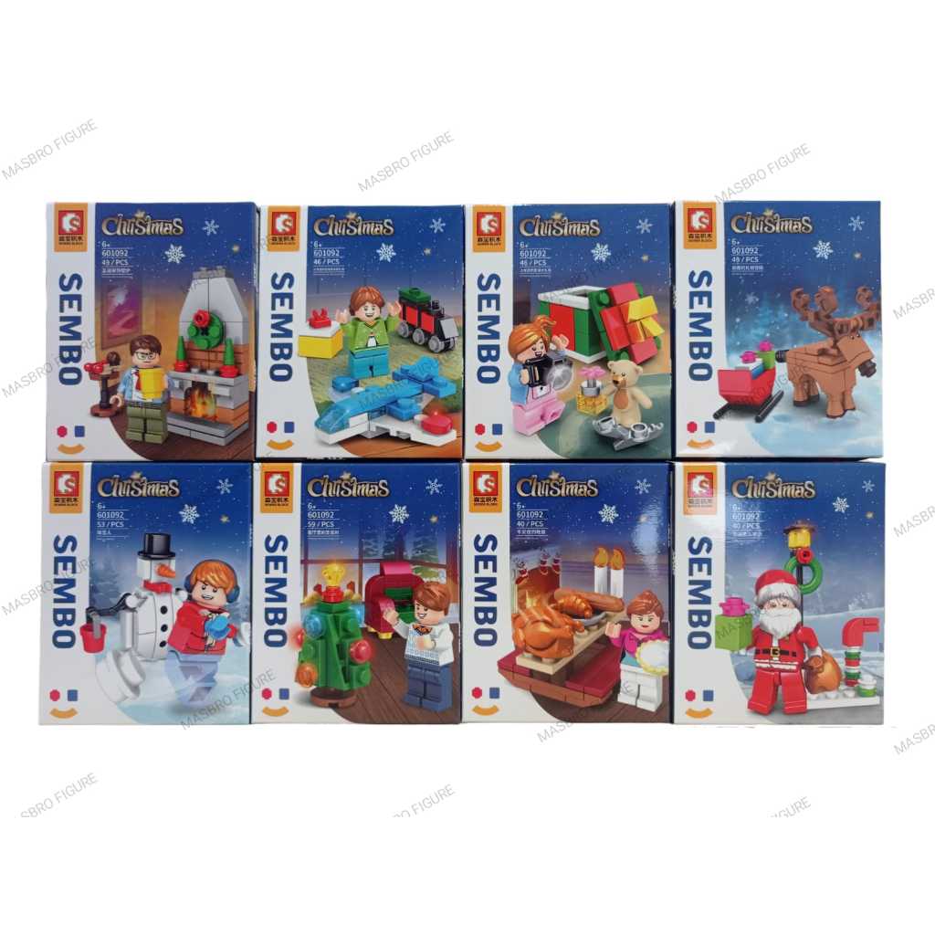 balok susun model Christmas mainan brick Natal Sembo Block 601092 Set isi 8