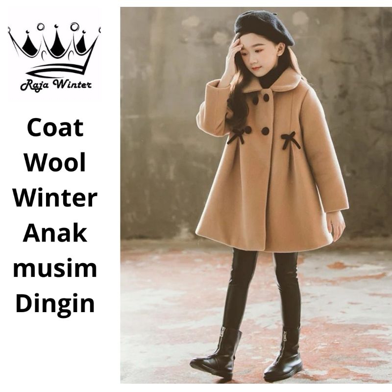 Coat Winter Anak Wool Winter Kancing Pita Musim Dingin Lucu
