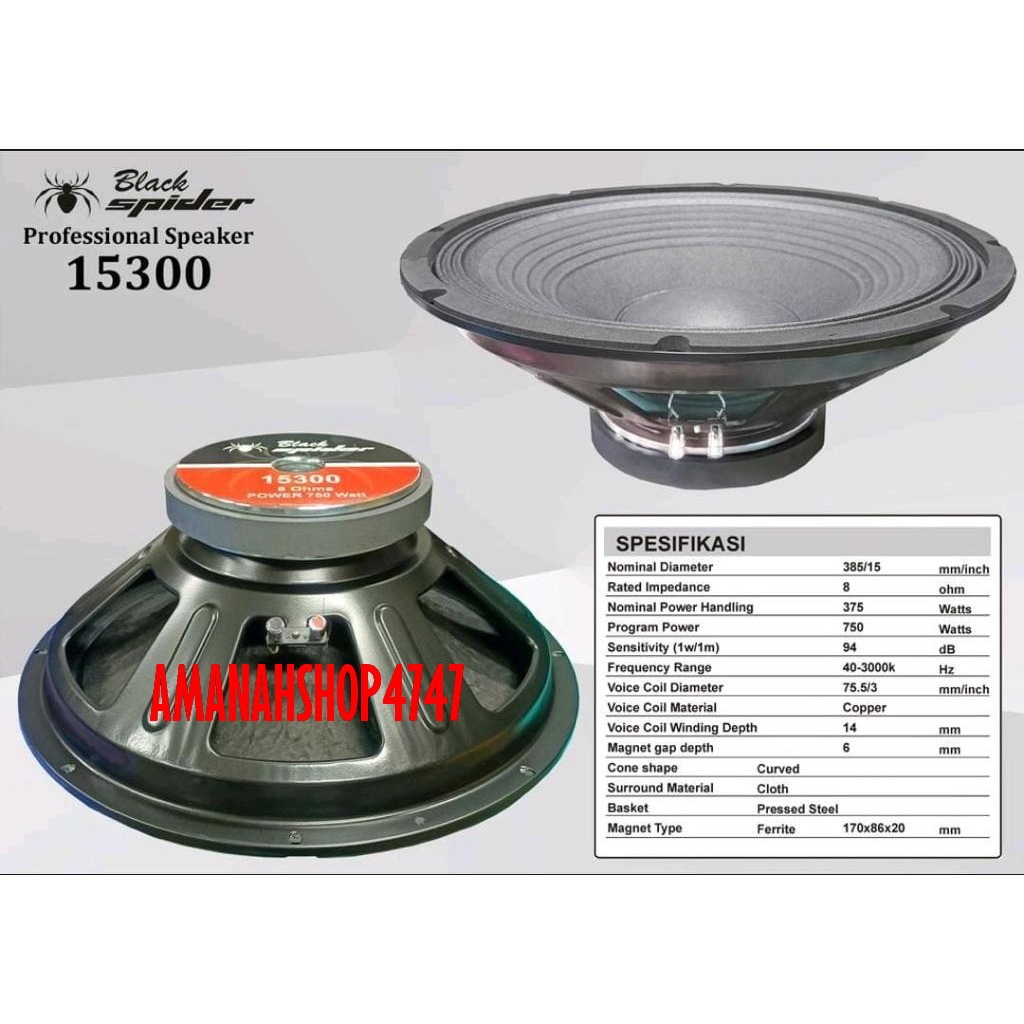SPEAKER KOMPONEN BLACK SPIDER 15 INCH 15300 BLACKSPIDER 15300 BS15 300 750 WATT ORIGINAL