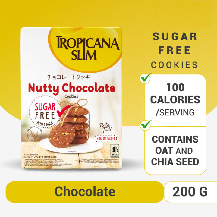 

Tropicana Slim Cookies Nutty Chocolate 200g - Snack Bebas Gula