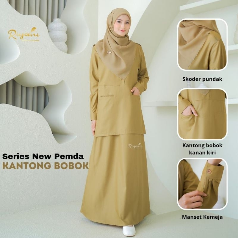 Seragam Pemda Riyani Keki Khaki Waskat Kantong Bobok Toyobo Fodu PNS Guru Dinas