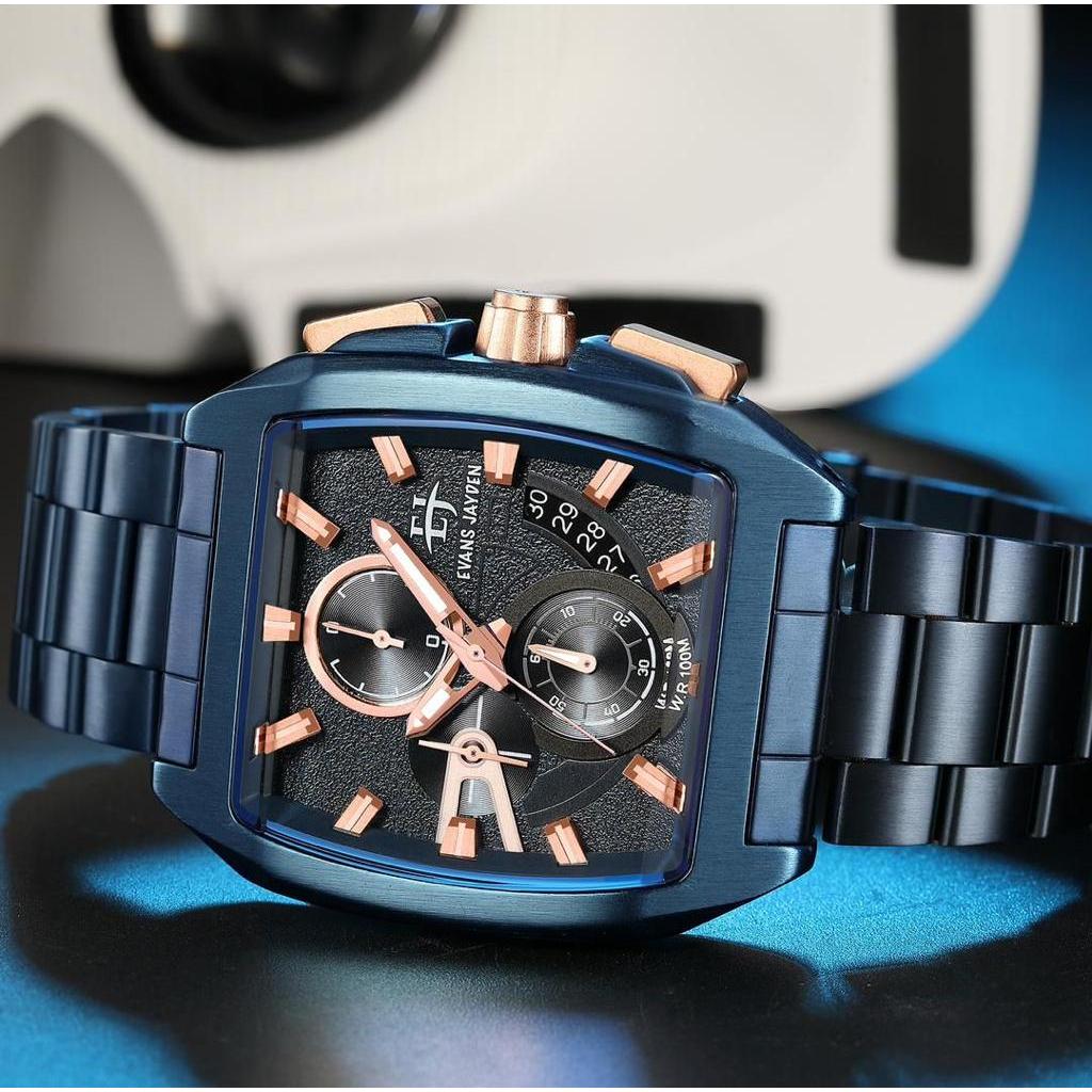 Jam Tangan Pria Chronograph Evans Jayden 9546 Rantai Original Water Resistant 10atm