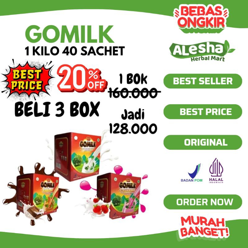 

(Reseller) GOMILK 1 Kg GOMILK Kiloan Gomilk Susu Kambing Etawa Plus Herbal Kemasan Sachet Gomilk 1 Kg 40 Sachet