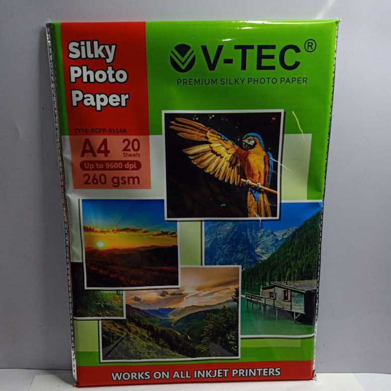 

Sale.. SILKY PHOTO PAPER 260 GSM A4/20LEMBAR V-TEC 0N7