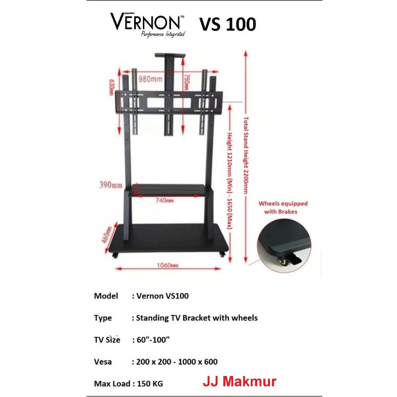 Bracket Standing Vernon VS100 for TV LED 60-100 inch - Braket Breket VS-100