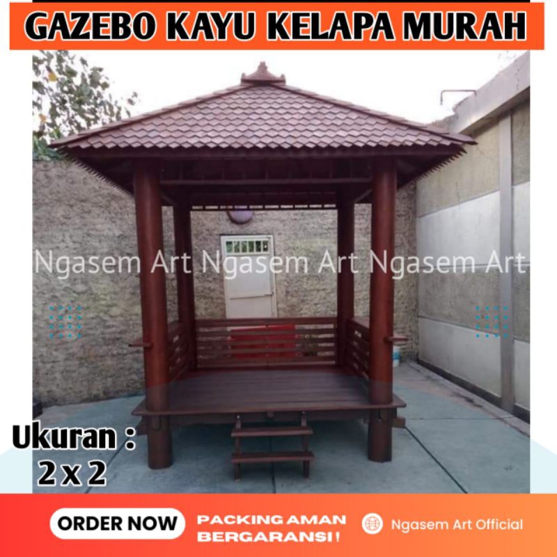 SAUNG GAZEBO TAMAN KAYU KELAPA MINIMALIS