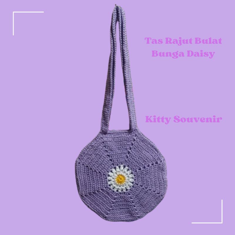 Tas Rajut Bulat bunga daisy viral kekinian