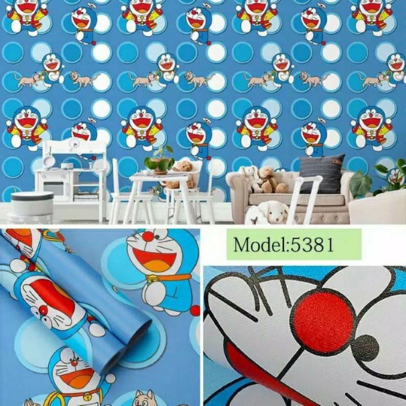 Wallpaper Sticker Dinding Karakter Doraemon Polkadot Dekorasi Dinding Kamar Anak Ruang Tamu Kamar Ti