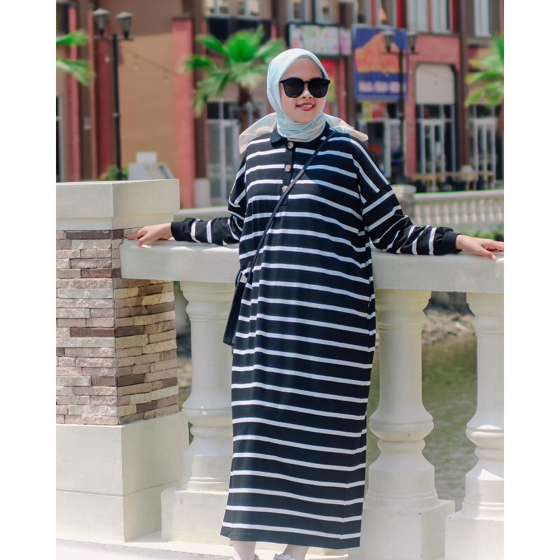 Lesa Stripes Maxi Dress Motif Salur Spandek Import Busui friendly / Gamis Kaos / Gamis Salur / Dress