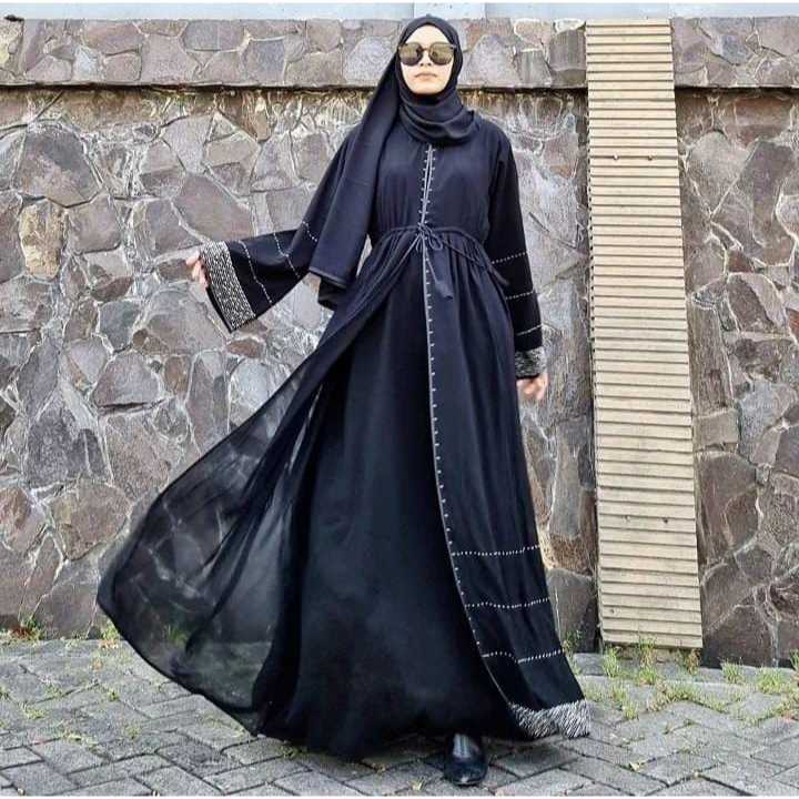 Terbaru Baju Abaya Gamis Hitam Turkey Abaya Bordir Bahan JetBlack Lembut Kwalitas Boutique Arab 2022
