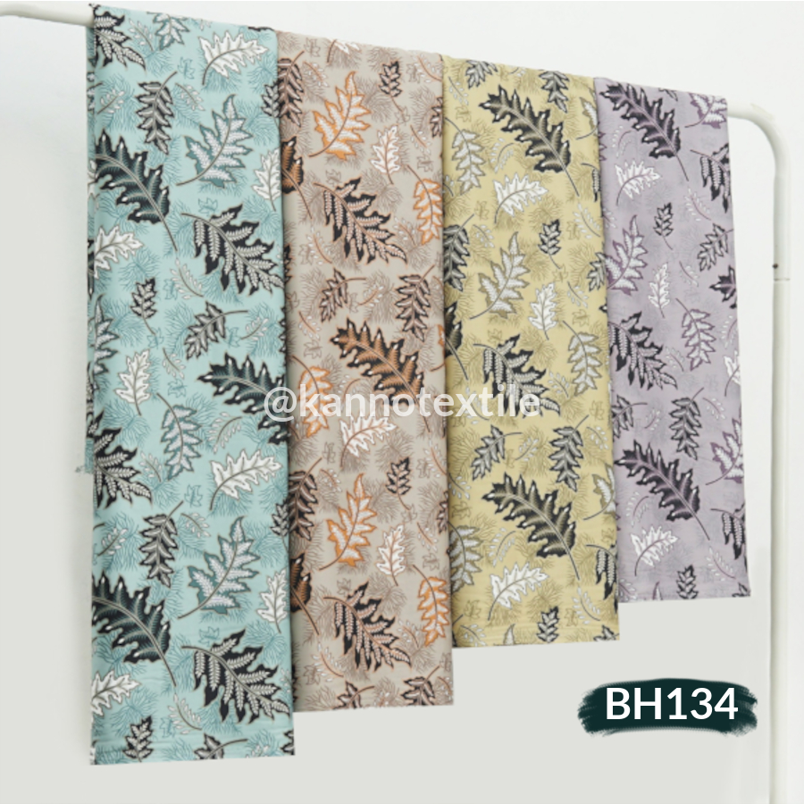 KAIN BATIK METERAN PREMIUM HALUS SEMI SUTRA BH134 MOTIF DAUN WARNA MINT/SALEM/KUNING/LILAC