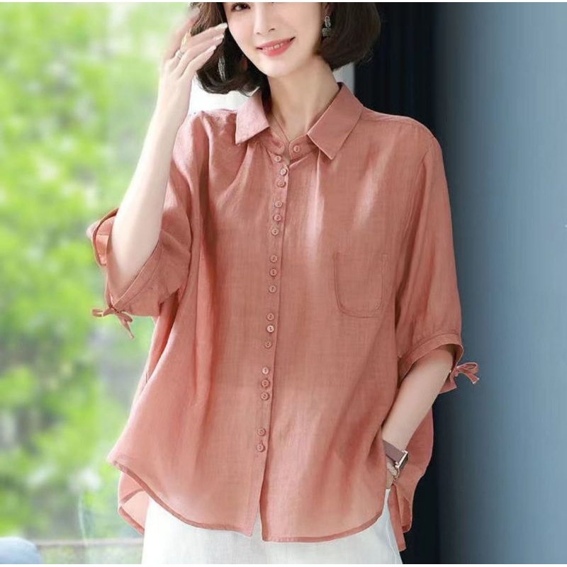 baju blouse katun linen model longgar
